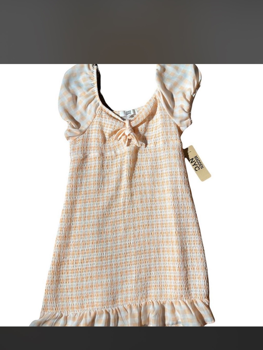 Modern NYC Peach & Cream Smocked Mini Dress